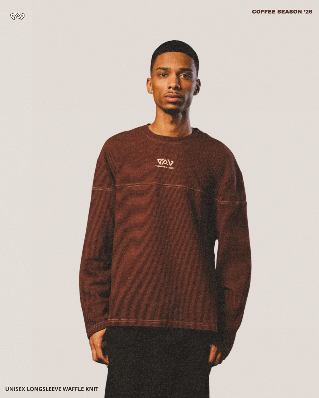 "TERRACOTTA COFFEE" WAFFLE KNIT LONG SLEEVE