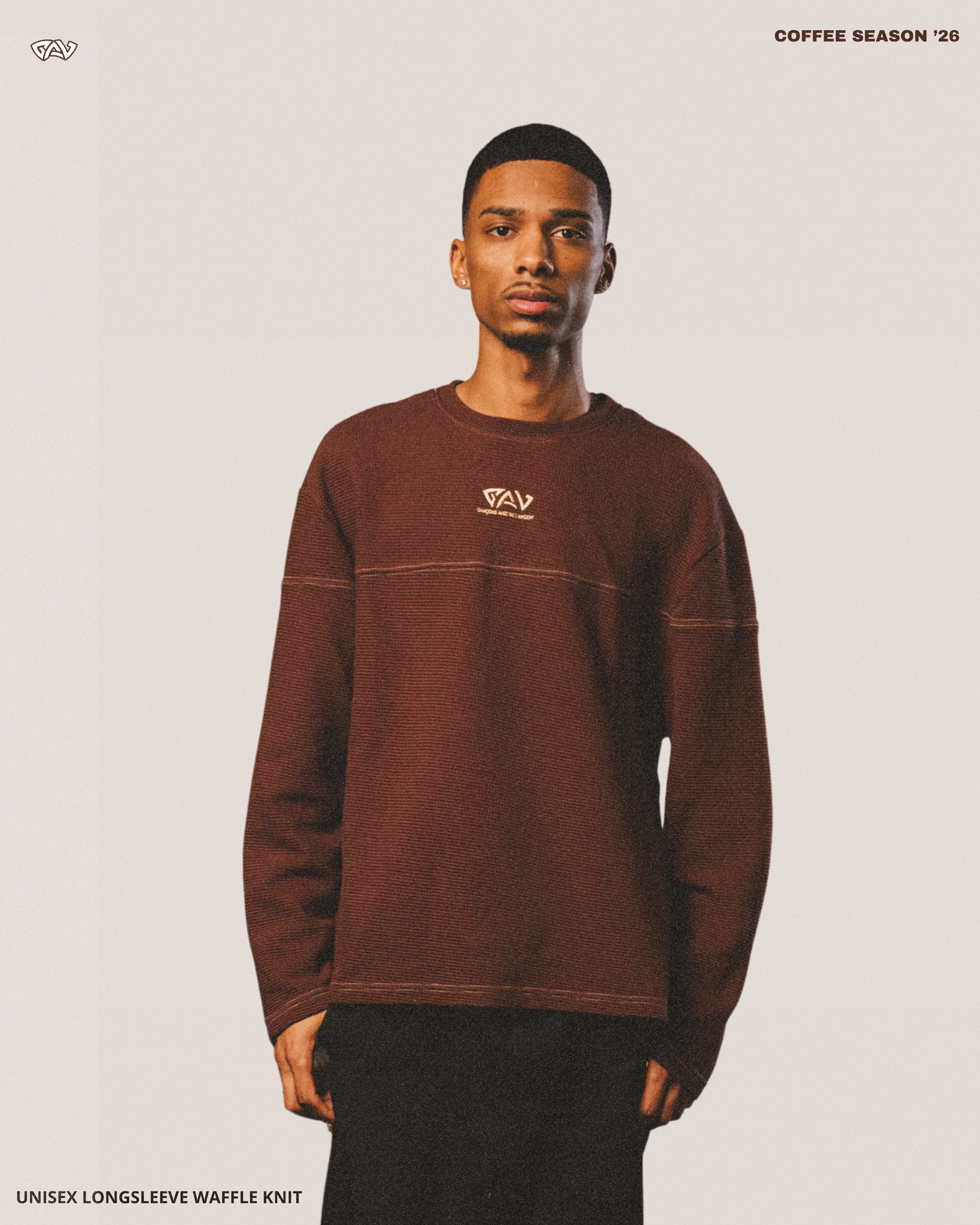 "TERRACOTA COFFEE" WAFFLE KNIT LONG SLEEVE